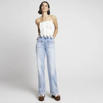 Blue front pocket wide leg jeans sold by River Island