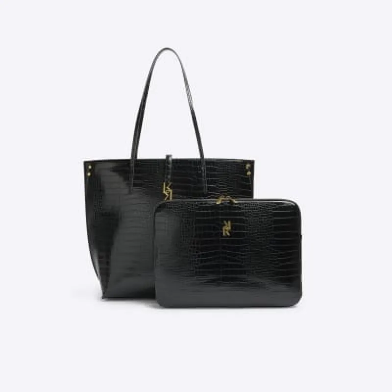 Black croc embossed shopper and laptop case sold by River Island