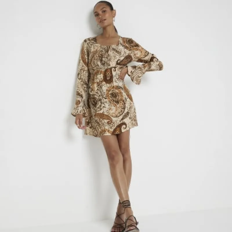 Beige paisley tie font swing mini dress sold by River Island