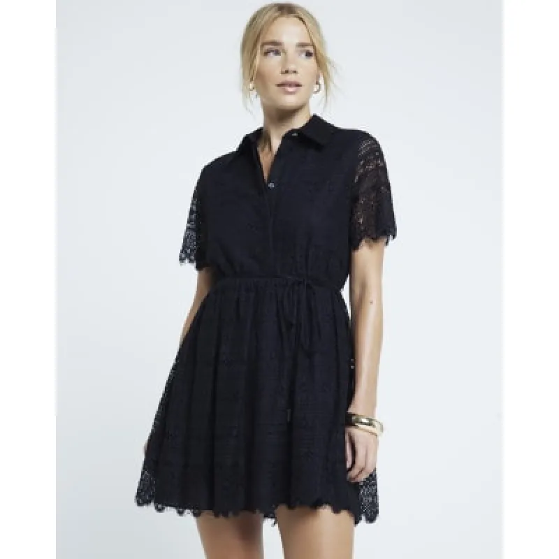 Black lace belted mini shirt dress sold by River Island
