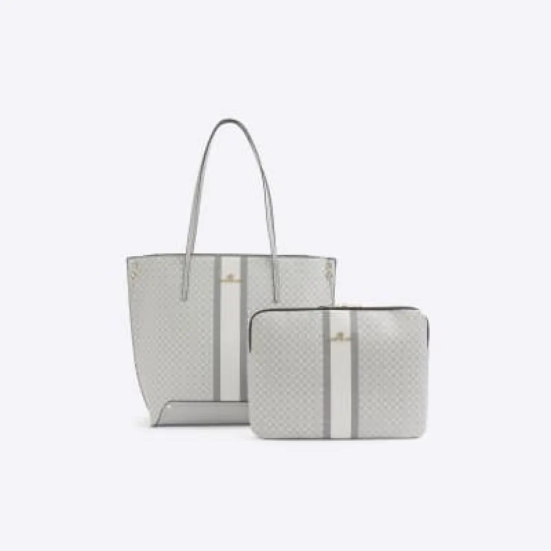 Grey RI monogram shopper and laptop case sold by River Island