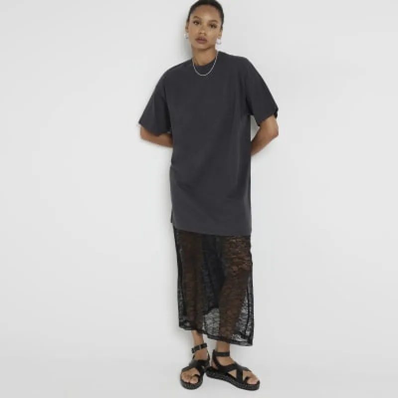 Grey lace hem hybrid t-shirt midi dress sold by River Island