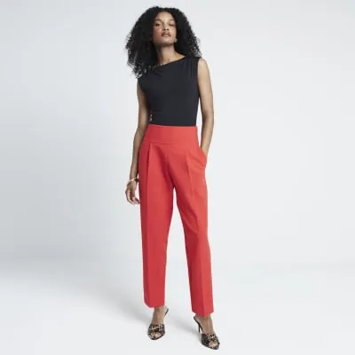 Red High Waisted Straight Trousers sold by River Island