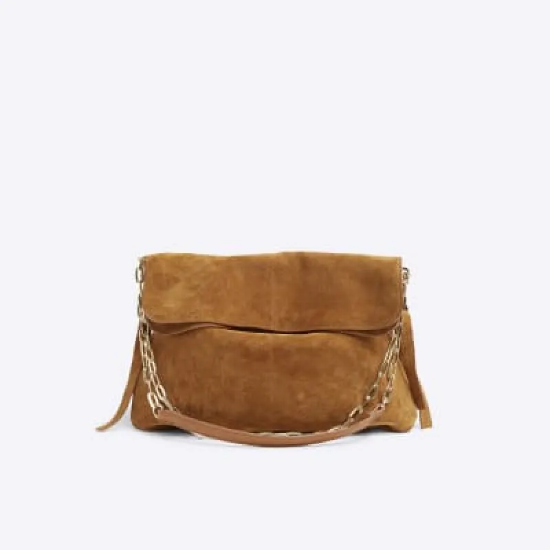 Brown suede fold over shoulder bag sold by River Island