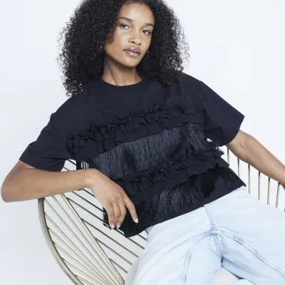 Black frill tassel t-shirt sold by River Island
