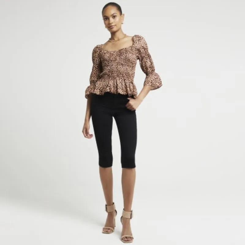 Brown shirred leopard print blouse sold by River Island