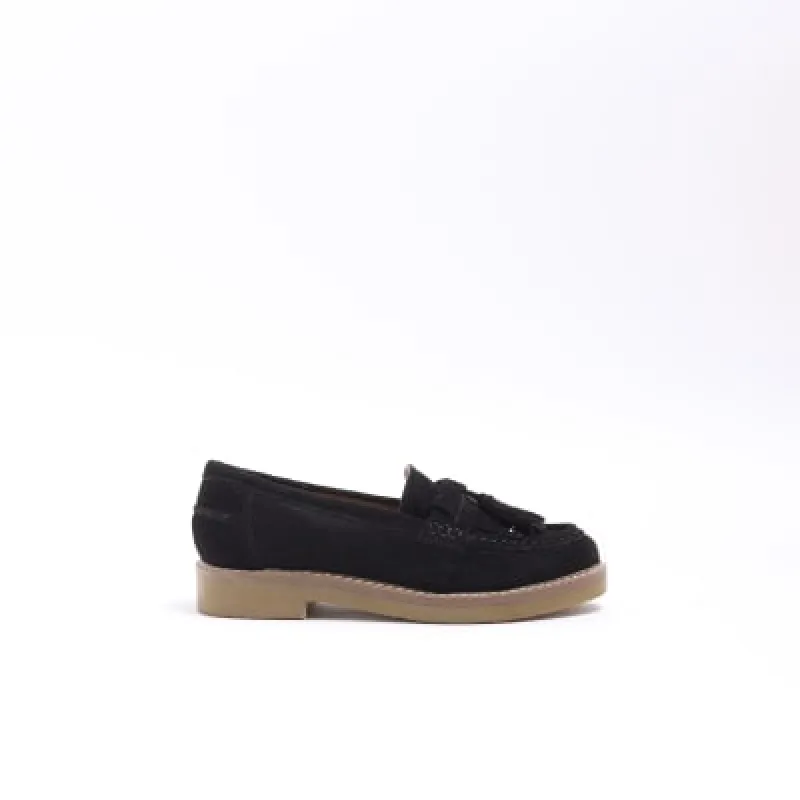 Black suede tassel detail stud loafers sold by River Island