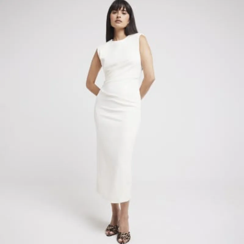 Cream Drape Shift Midi Dress sold by River Island