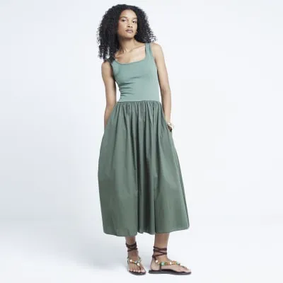 Khaki hybrid skater midi dress sold by River Island
