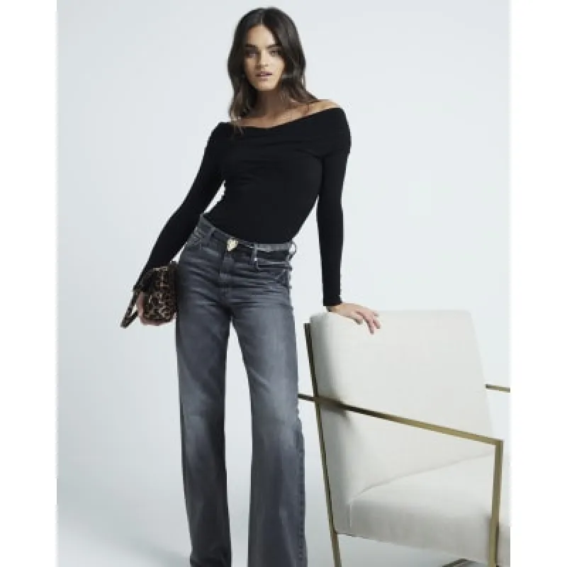 Black wrap drape bodysuit made by River Island