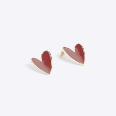 Red enamel heart stud earrings sold by River Island