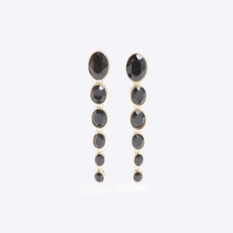 Black stone long drop earrings sold by River Island