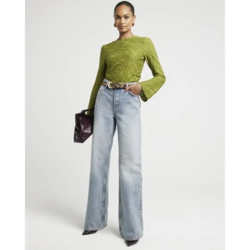 Green textured long sleeve top sold by River Island