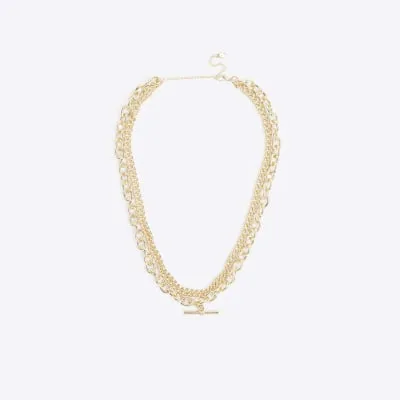 Gold chain t bar multirow necklace sold by River Island