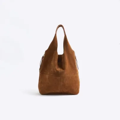Brown panel suede slouch tote bag sold by River Island