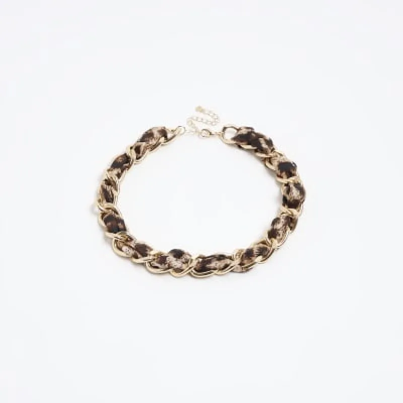 Brown leopard print chain necklace sold by River Island