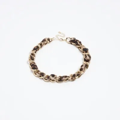 Brown leopard print chain necklace sold by River Island