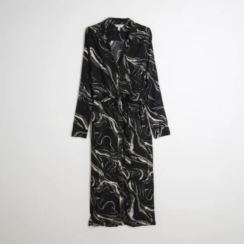 Plus black marble midi shirt dress sold by River Island