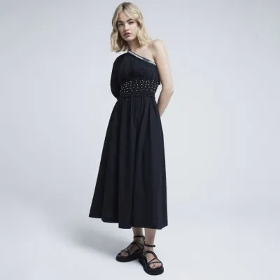 Black one shoulder beaded midi dress sold by River Island