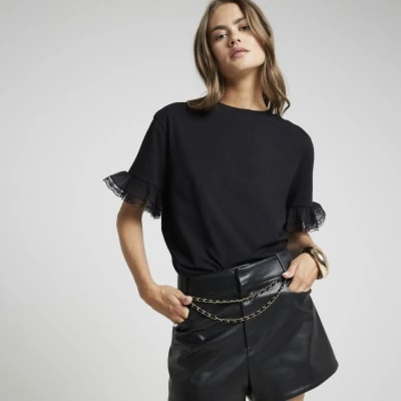 Black Lace Trim T-shirt sold by River Island