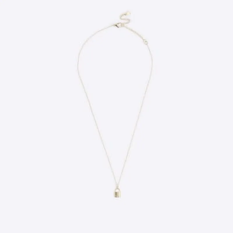 Gold J initial lock necklace sold by River Island
