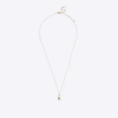 Gold J initial lock necklace sold by River Island