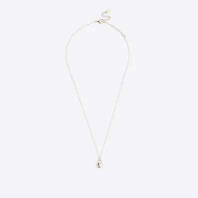 Gold A initial lock necklace sold by River Island