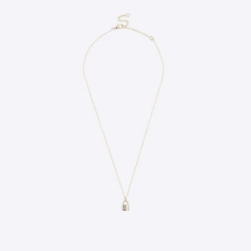 Gold R initial lock necklace sold by River Island