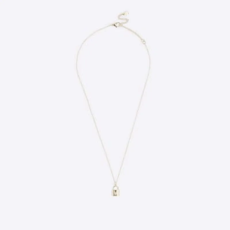 Gold M initial lock necklace sold by River Island