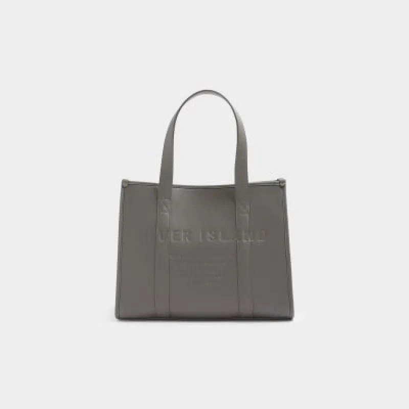 Grey Faux Leather Embossed Shopper Bag sold by River Island
