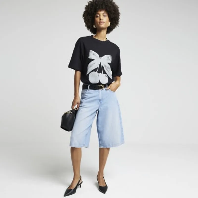 Black cherry graphic oversized t-shirt sold by River Island