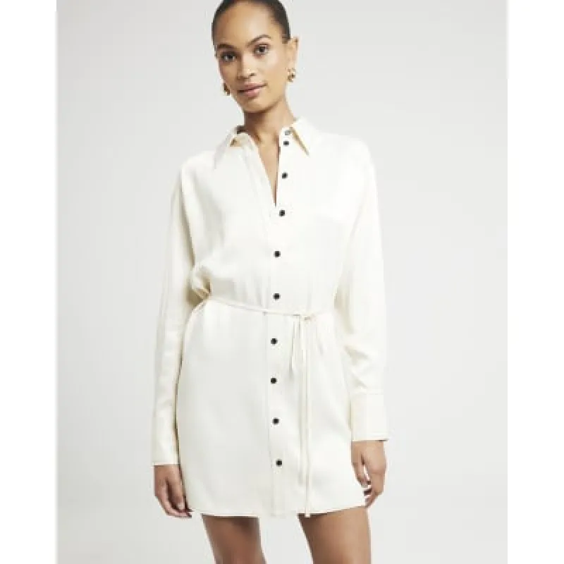 Stone belted mini shirt dress sold by River Island
