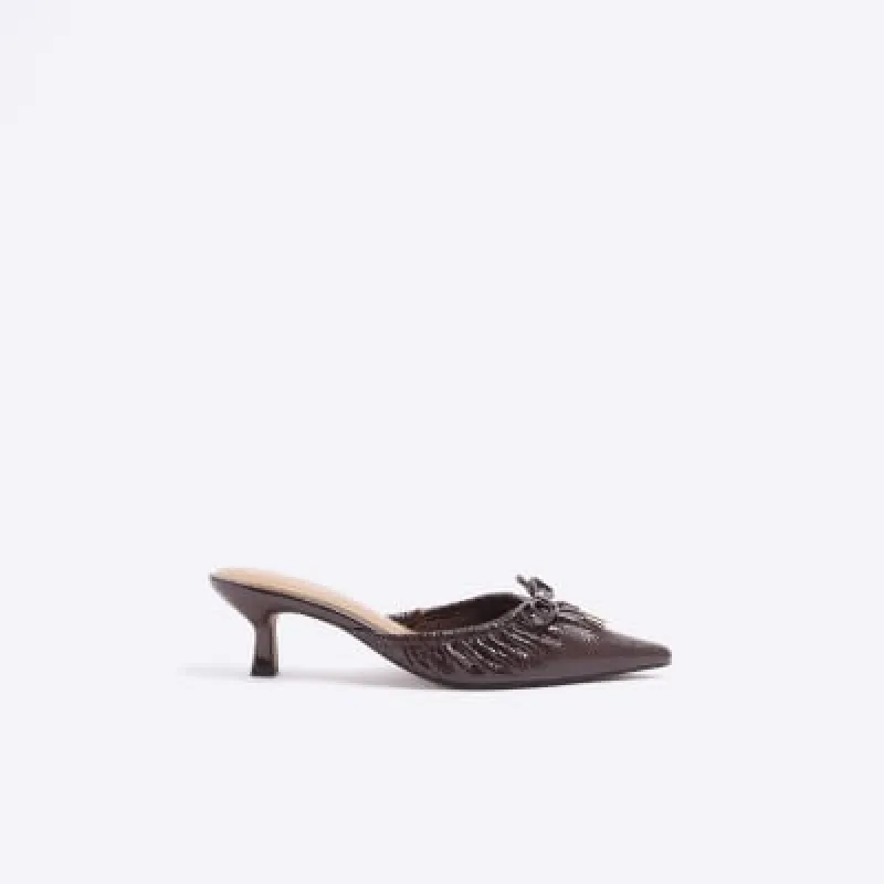 Red patent ruched bow heeled court shoes made by River Island