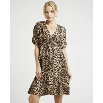 Brown leopard print skater mini dress sold by River Island