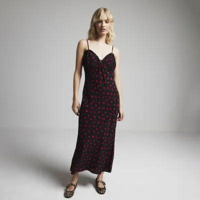 Red floral frill trim slip midi dress sold by River Island