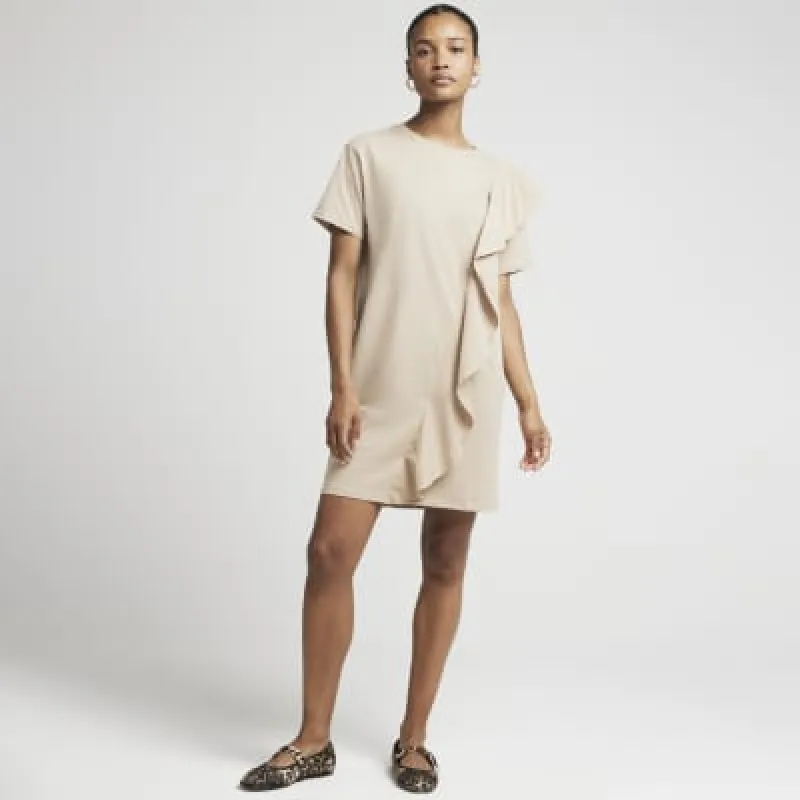 Beige Frill T-Shirt Mini Dress sold by River Island