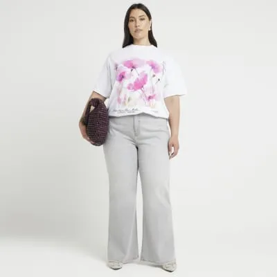 Plus White Flower Graphic T-Shirt sold by River Island