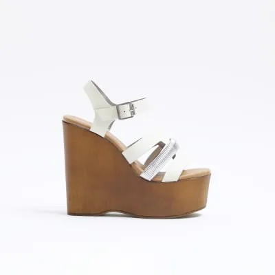 White leather strappy wedge sandals sold by River Island