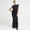 Black Eyelet Fringe Top sold by River Island