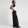 Black side stripe wide leg joggers sold by River Island