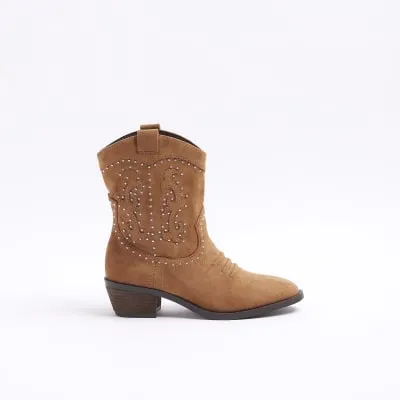 Brown studded western cowboy boots sold by River Island