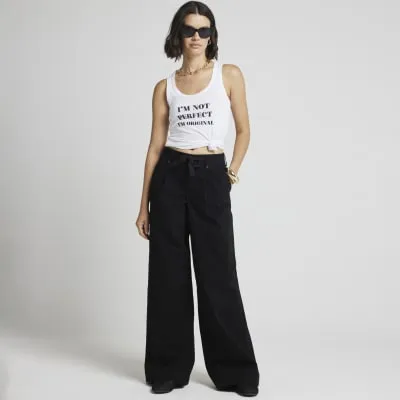 Black Drawstring Wide Leg Trousers sold by River Island
