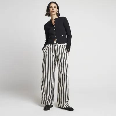 Black Stripe Wide Leg Pleated Trousers sold by River Island
