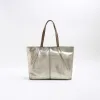 Gold Metallic Leather Shopper Bag sold by River Island