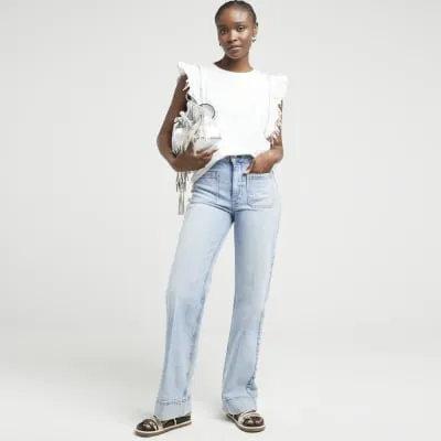 White Eyelet Fringe Top sold by River Island