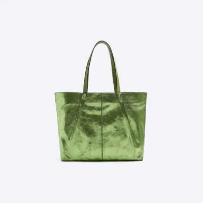 Green Metallic Leather Shopper Bag sold by River Island