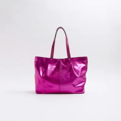 Pink Metallic Leather Shopper Bag sold by River Island