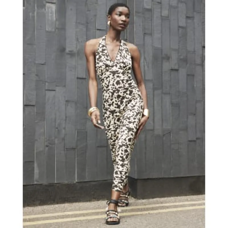 Brown leopard halter neck slip maxi dress sold by River Island