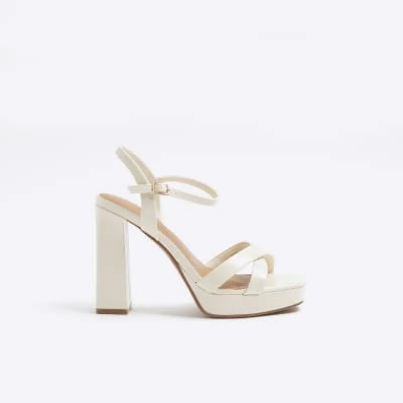 Cream Cross Strap Platform Heeled Sandals sold by River Island