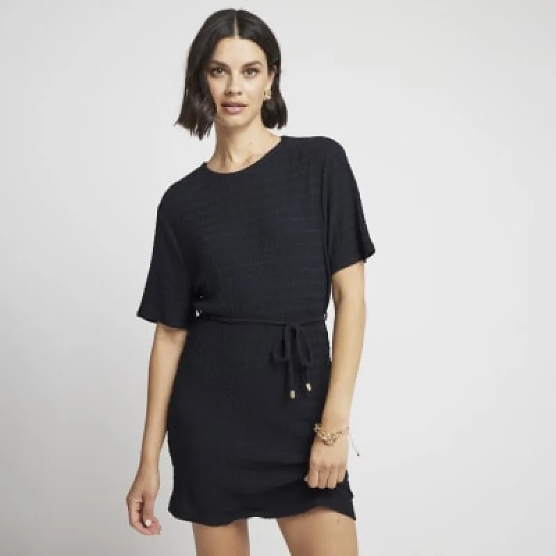 Black textured belted t-shirt mini dress sold by River Island
